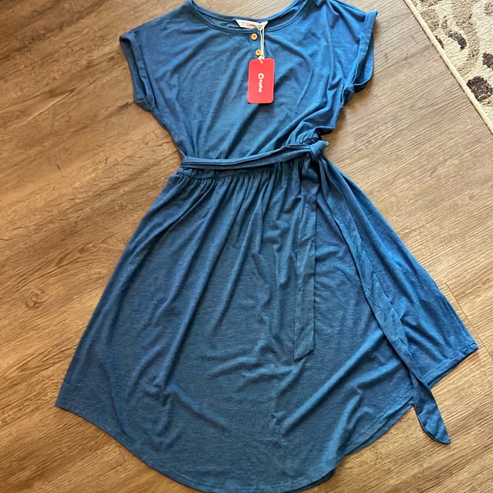 PatPat Blue Tie-Waist Midi Dress